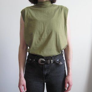 90s Olive green mock neck loose fit muscle tee